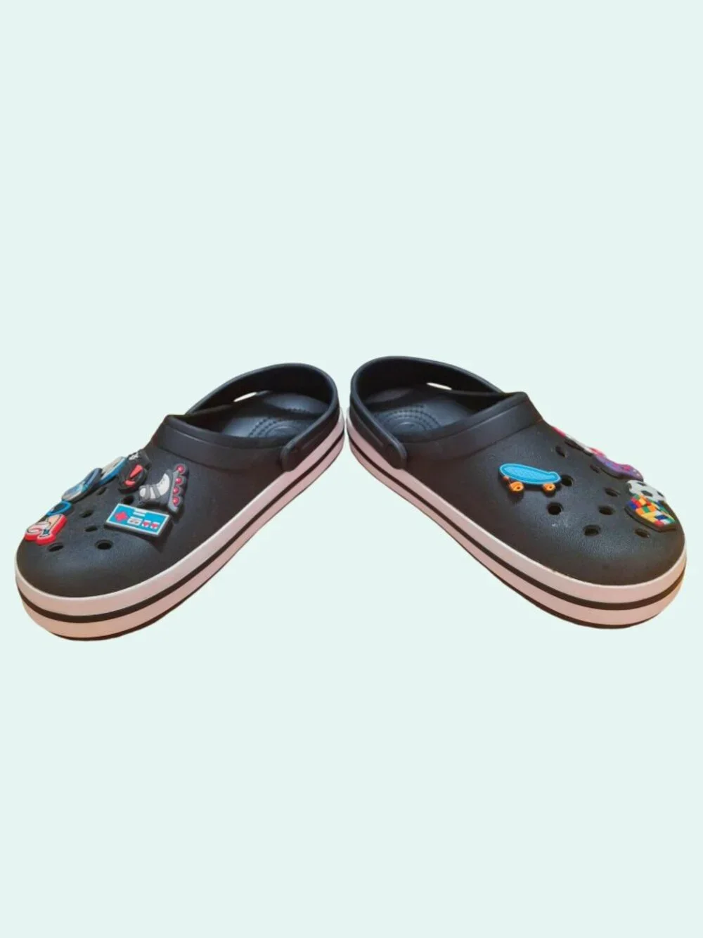 Black Crocs Classic Clog Shoes With Fun Jibbitz Charms Men 6 / Women 8 *SH1